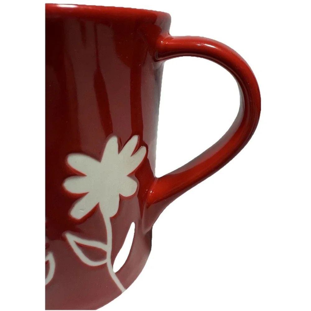 Starbucks Coffee Mug 2007 Red Floral Butterfly Cup‎ 12 oz Ceramic New